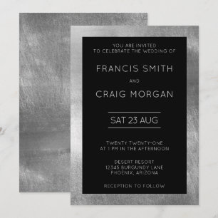 Invitation Noir et Faux Silver Foil Mariage moderne