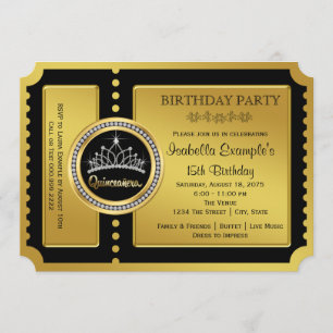 Invitation Noir et fête d'anniversaire de Quinceanera d'or