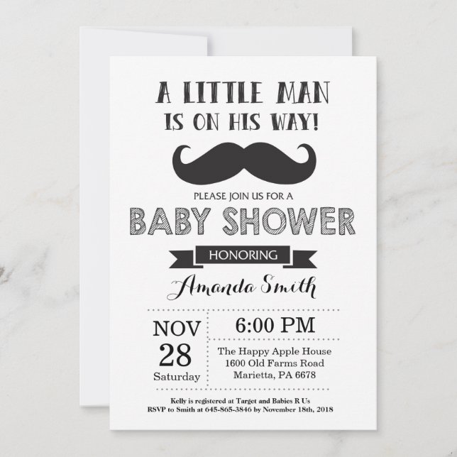Invitation Noir et gris d'invitation de baby shower de (Devant)