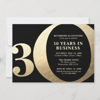 Invitation Noir et Or 30e Anniversaire de l'entreprise