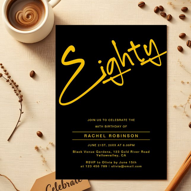Invitation Noir et or Adulte 80e fête d'anniversaire (Créateur téléchargé)