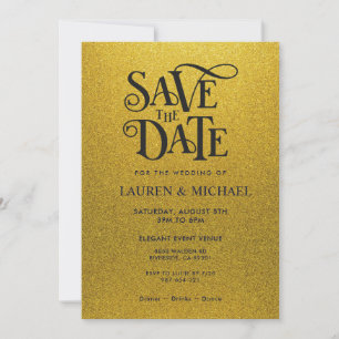 Invitation Noir et Or Brillant Paillettes Enregistrer La Date