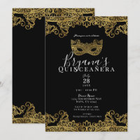 Noir et or dentelle Bal masqué 15e Quinceañera