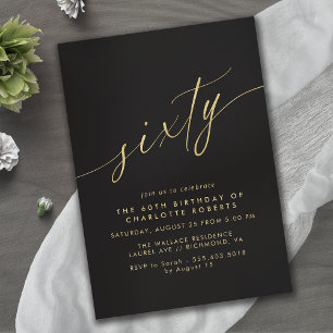 Invitation Noir et or Simple Glam Luxe 60e anniversaire