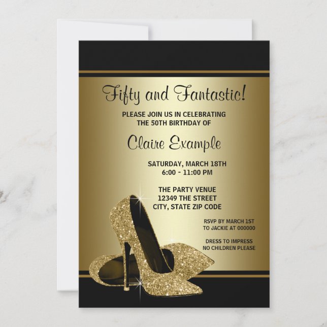 Invitation Noir et or talons hauts femmes fête d'anniversaire (Devant)