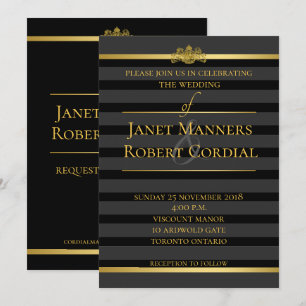 Invitation Noir et or Tuxedo Stripe Mariage élégant