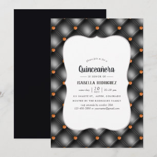 Invitation Noir et Orange Gem Faux Cuir Quinceañera