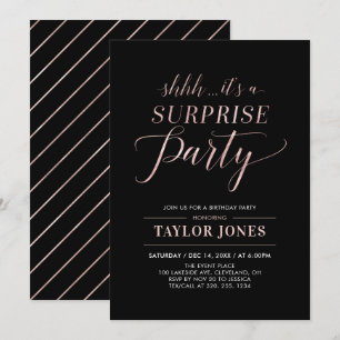 Invitation Noir et Rosegold   Fête d'anniversaire surprise mo