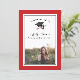 Invitation Noir et Rouge Casquette et Gland Photo Remise de