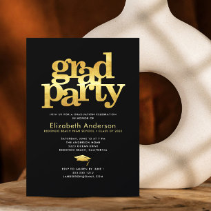 Invitation Noir feuille d'or gris partie moderne typographie