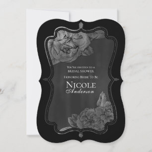 Invitation Noir Gris Argent Vintage Glam Floral Mariage