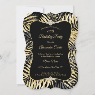 Invitation Noir Gris Or Palmiers Diamant Fête d'anniversaire