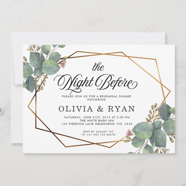 Invitation Noir la nuit avant l'invitation geo eucalyptus (Devant)