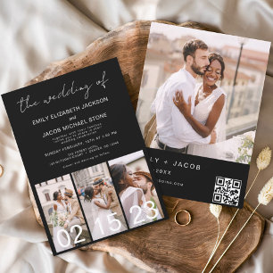 Invitation Noir Le Mariage de la calligraphie code QR