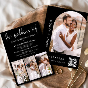 Invitation Noir Le Mariage du code QR minimaliste