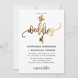 Invitation Noir Lovely Script Typographie Mariage Or