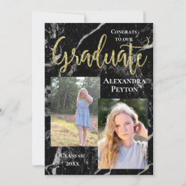Invitation Noir Marbre Gold Script Photo Graduation