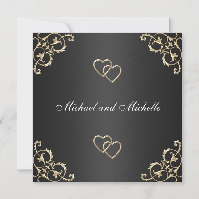 Invitation Noir mariage avec Triage en métal or (Devant)