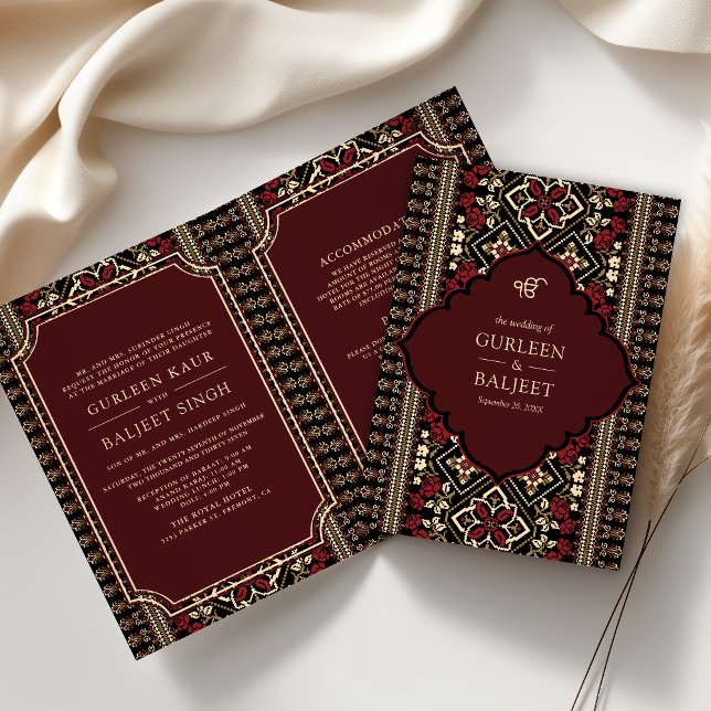 Invitation Noir Maroon rouge Ikat Tous dans un Mariage sikh (Créateur téléchargé)