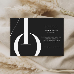 Invitation Noir minimaliste moderne 40e anniversaire