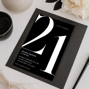 Invitation Noir minimaliste moderne Chic 21e anniversaire