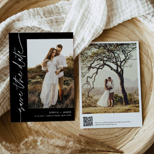 Invitation NOIR Minimaliste Photo Moderne Enregistrer La Cart