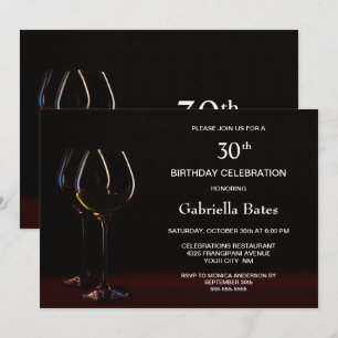 Invitation Noir moderne 30e anniversaire Vin Glass Party
