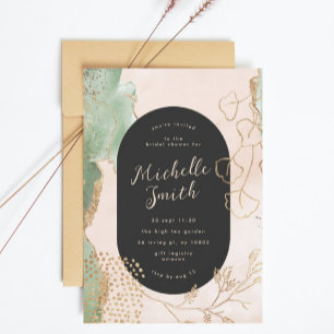 Invitation Noir moderne Abstrait Golden Eucalyptus Vert