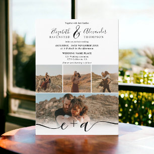 Invitation Noir moderne blanc 5 Photos script mariage