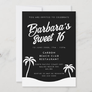 Invitation Noir moderne Blanc été Plage Party Sweet 16