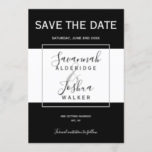 Invitation Noir moderne, blanc, mariage gris Enregistrer la d