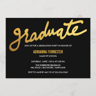 Invitation Noir moderne Chevron de typographie de diplômé