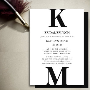 Invitation Noir Moderne Gras Monogramme Simple Bridal Brunch