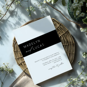 Invitation Noir moderne   Mariage de code QR blanc dans