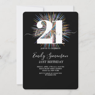 Invitation Noir moderne minimaliste 21e anniversaire