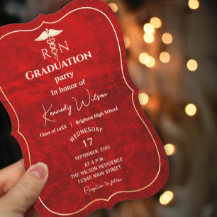 Invitation Noir Moody foncé rouge avec rayures Graduation