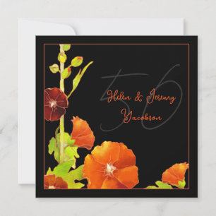 Invitation Noir n Rouge Floral 50e Anniversaire Mariage d'or