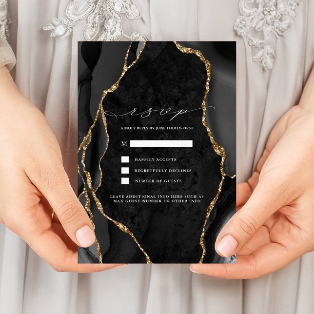 Invitation Noir & Or Agate Wedding RSVP (Créateur téléchargé)