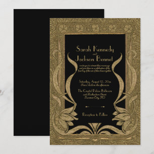 Invitation Noir Or Art Nouveau Élégant Mariage Vintage