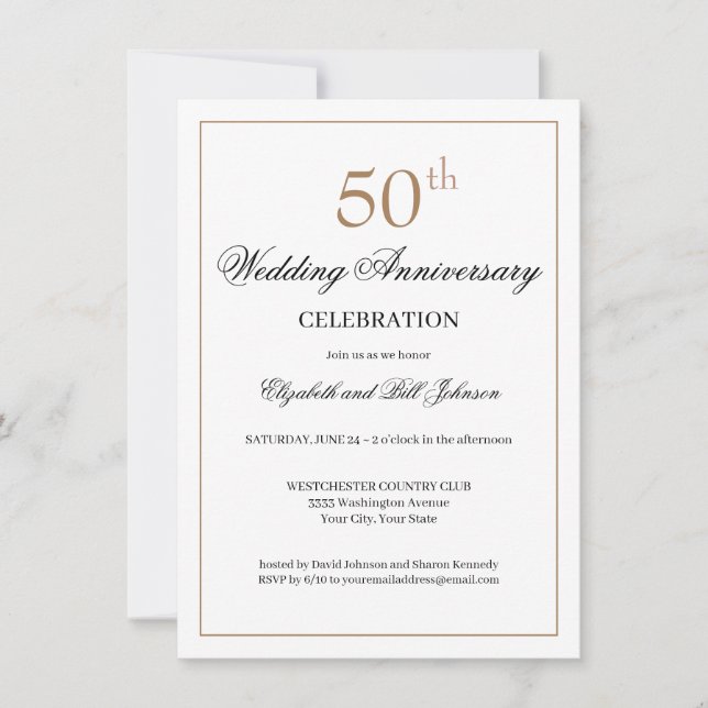 Invitation Noir Or Chic 50e Anniversaire de Mariage (Devant)