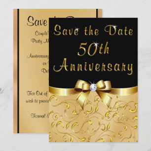 Invitation Noir, or Enregistrer la date 50e anniversaire Mari