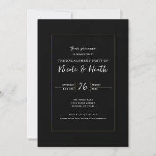 Invitation Noir & Or Moderne Élégance Minimaliste Fiançailles