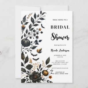 Invitation Noir Orange Automne Floral Halloween Fête de Maria