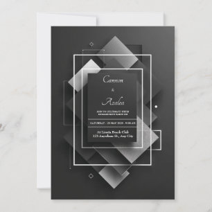 Invitation Noir Pailleté Argent Géométrique Diamant Superposé