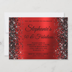Invitation Noir Paillettes Rouge Feuille 50 et Incroyable Ann