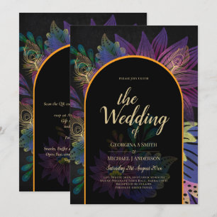 Invitation Noir Peacock Jewel Tones Floral Mariage