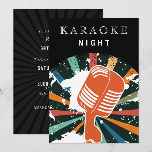 Invitation Noir rétro 30e anniversaire Karaoke soirée de nuit (Devant / Derrière)