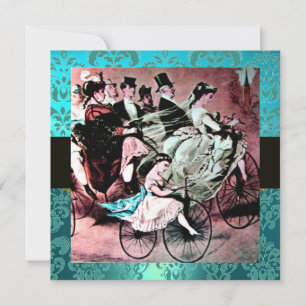 INVITATION NOIR ROSE BLEU BICYCLE MARIAGE DAMASK MONOGRAM