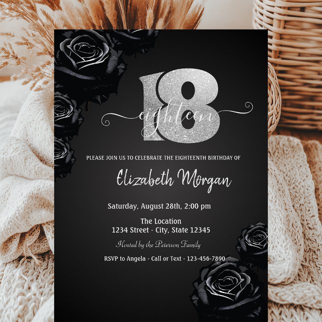 Invitation Noir Rose gothique 18e anniversaire (Créateur téléchargé)
