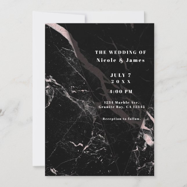 Invitation Noir Rose Marbre Or minimal mariage élégant Inv (Devant)